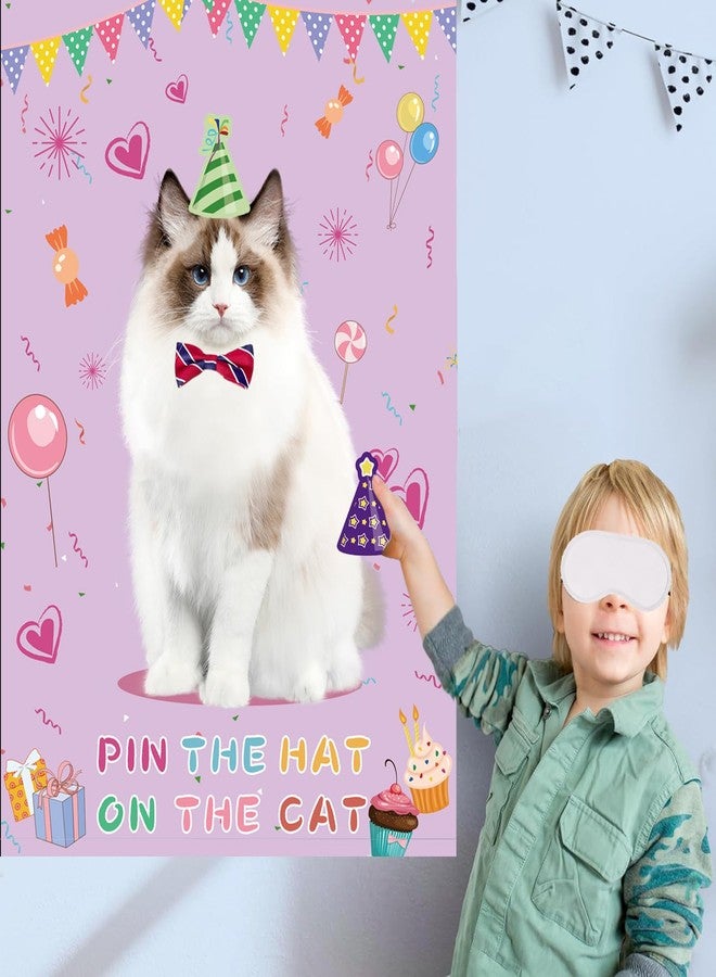 T-Antrix Pin The Hat on The Cat Party Games -Cat Themed Birthday Games for Girls with 21'' x 28'' Poster, Resuable Hats Stickers Carnival Party Supplies Kids Birthday Party Favor Sets - Image 2